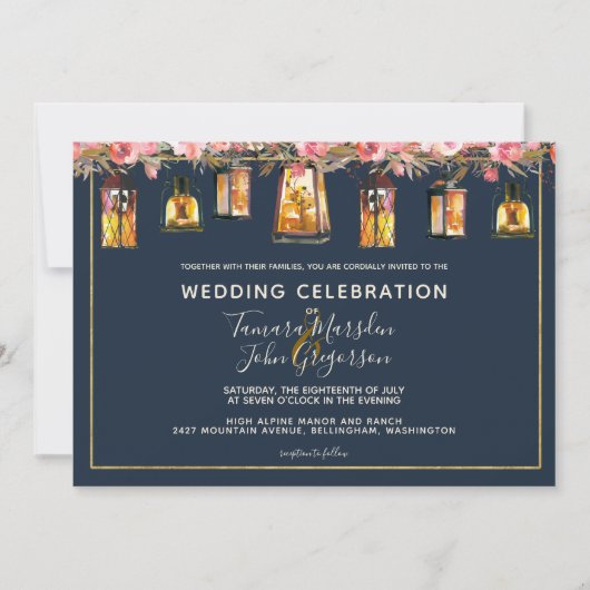 Elegantes Blue Coral Floral Foto Hochzeit Einladung (Vorderseite)