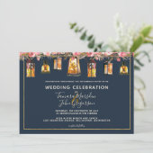 Elegantes Blue Coral Floral Foto Hochzeit Einladung (Stehend Vorderseite)