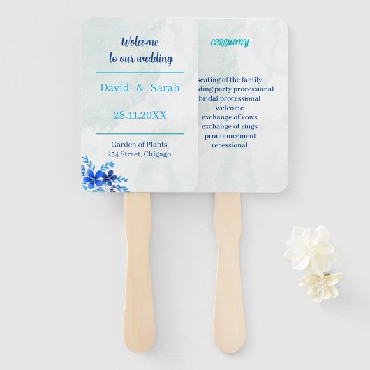 Elegantes Blue Custom Wedding Programm Fächer (Vorne und Hinten)