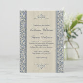 Elegantes Blue Damask Muster Einladung Hochzeit (Stehend Vorderseite)