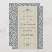 Elegantes Blue Damask Muster Einladung Hochzeit (Vorne/Hinten)