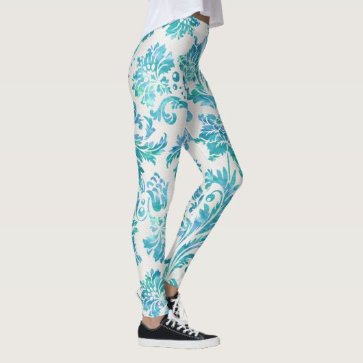 Elegantes Blue Damask Muster Leggings (Rechts)