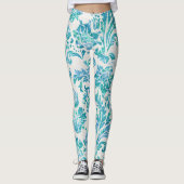 Elegantes Blue Damask Muster Leggings (Vorderseite)