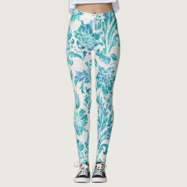 Elegantes Blue Damask Muster Leggings