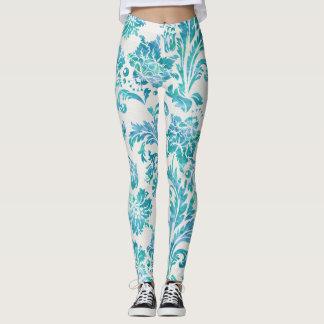 Elegantes Blue Damask Muster Leggings