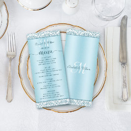 Elegantes Blue Damask Wedding Menu Menükarte
