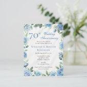 Elegantes Blue Floral 70. Hochzeitstag Party Postkarte (Stehend Vorderseite)