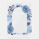 Elegantes Blue Floral Baby Dusche Begrüßungszeiche Acrylschild (Vorderseite)