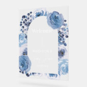 Elegantes Blue Floral Baby Dusche Begrüßungszeiche Acrylschild (Winkel)