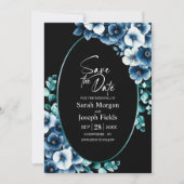 Elegantes Blue Floral Black Oval Save the Date Einladung (Vorderseite)