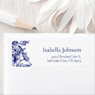 Elegantes Blue Floral Botanical Return Address Lab