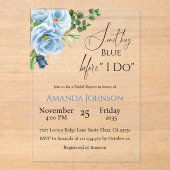 Elegantes Blue Floral Brautparty Acryleinladungen (Vorderseite)