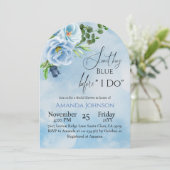 Elegantes Blue Floral Brautparty Einladung (Stehend Vorderseite)