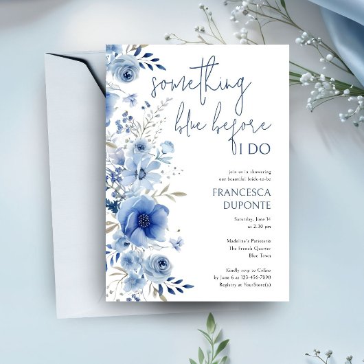 Elegantes Blue Floral Brautparty Einladung