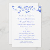 Elegantes Blue Floral Brautparty Einladung (Vorne/Hinten)