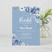 Elegantes Blue Floral Brautparty Einladung (Stehend Vorderseite)