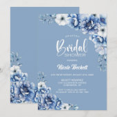 Elegantes Blue Floral Brautparty Einladung (Vorne/Hinten)