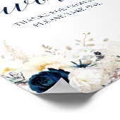 Elegantes Blue Floral Brautparty Favoriten Zeichen Poster (Ecke)