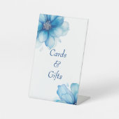 Elegantes Blue Floral Brautparty Karten und Gesche Sockelschild (Vorderseite)