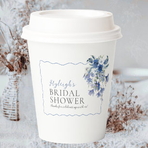 Elegantes Blue Floral Brautparty Pappbecher