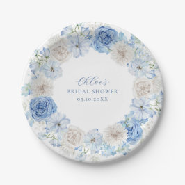 Elegantes Blue Floral Brautparty Pappteller
