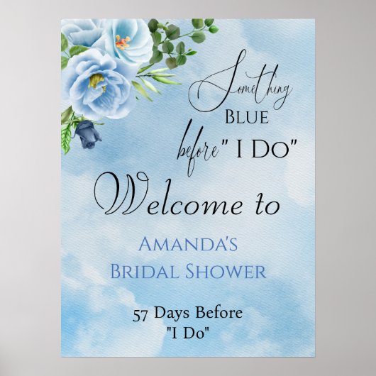 Elegantes Blue Floral Brautparty Poster (Vorne)