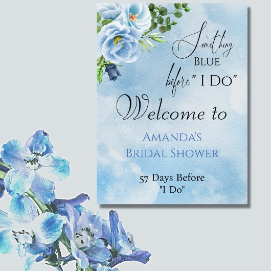 Elegantes Blue Floral Brautparty Poster
