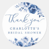 Elegantes Blue Floral Brautparty Runder Aufkleber (Vorderseite)