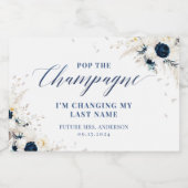 Elegantes Blue Floral Bridal Frische Pasta machen Schaumweinetikett (Einzelnes Label)