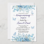 Elegantes Blue Floral Butterflies Housewarming Par Einladung (Vorderseite)