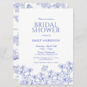 Elegantes Blue Floral Chinoiserie Brautparty Einladung