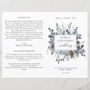 Elegantes Blue Floral, Folded Wedding Programm
