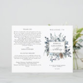 Elegantes Blue Floral, Folded Wedding Programm (Stehend Vorderseite)