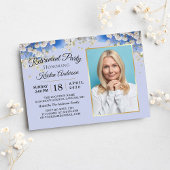Elegantes Blue Floral Foto Retirement Party Einladung