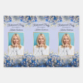 Elegantes Blue Floral Foto Retirement Party Geschenkpapier Set (Vorderseite 3)