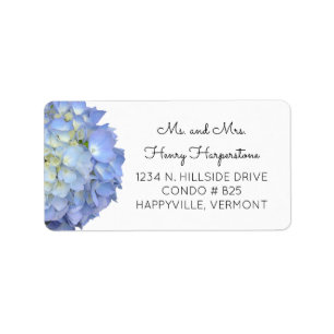 Elegantes Blue Floral Hydrangea Black Text Label Adressaufkleber