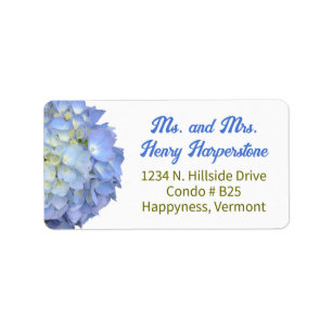 Elegantes Blue Floral Hydrangea Wide Label Adressaufkleber