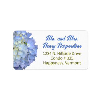Elegantes Blue Floral Hydrangea Wide Label Adressaufkleber