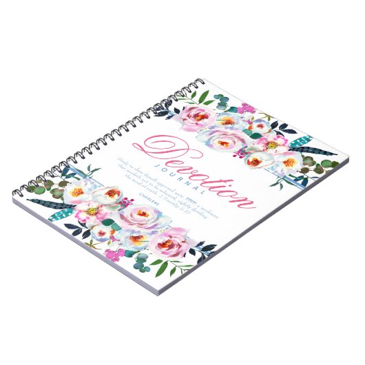 Elegantes Blue Floral Named Devotion Journal Notizblock (Linke Seite)