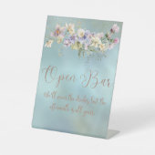 Elegantes Blue Floral Open Bar Sign Sockelschild (Vorderseite)