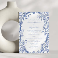 Elegantes Blue Floral Open House Hochzeitsempfang