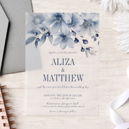 Elegantes Blue Floral Overlay Hochzeit Pergament Einladungen