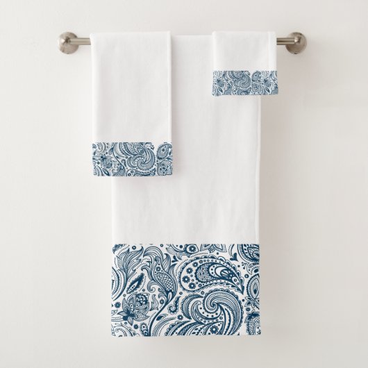 Elegantes Blue Floral Paisley Vogelbeobachter Bade Badhandtuch Set (Insitu)