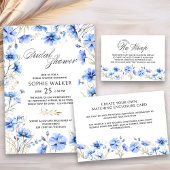 Elegantes Blue Floral QR Code Brautparty Einladung