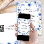 Elegantes Blue Floral QR Code Brautparty Einladung