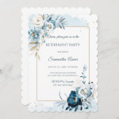Elegantes Blue Floral Retirement Party Einladung (Vorne/Hinten)