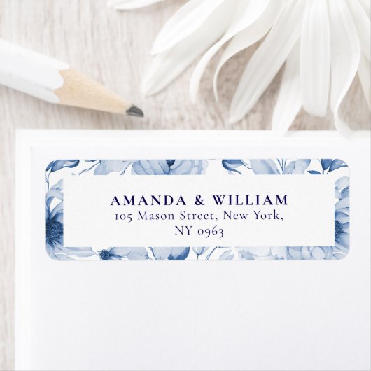 Elegantes Blue Floral Return Address Label (Insitu)