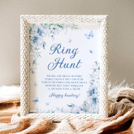 Elegantes Blue Floral Ring Hunt Brautparty Game Poster
