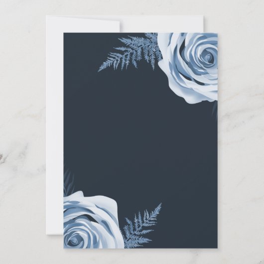 Elegantes Blue Floral Rose Shabby Chic Hochzeit Einladung (Rückseite)