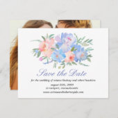 Elegantes Blue Floral Save the Date Card Foto (Vorne/Hinten)